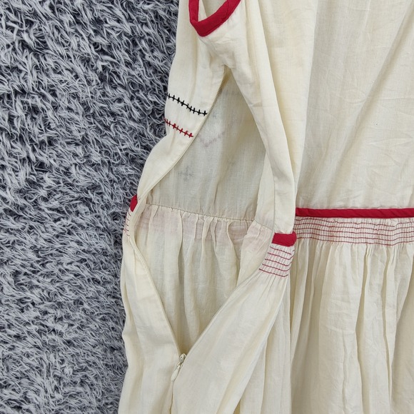 Dolls Point Women Dress Boho Folk Cottagecore 4 Cream Red Embroidered High Low - Picture 13 of 15